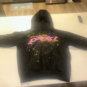 Brand new Black sp5der Hoodie with Pink and Yellow Graphic